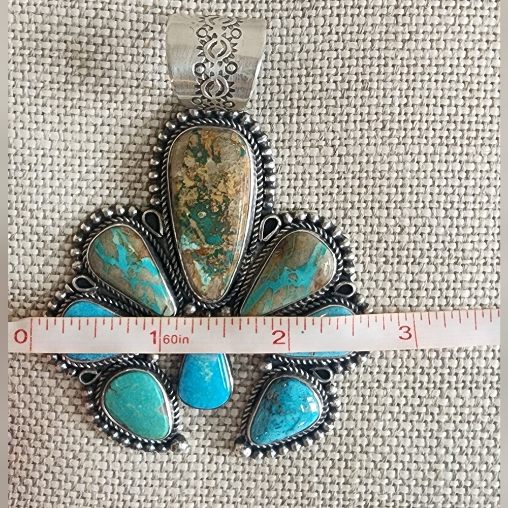 Navajo Made Royston Turquoise Naja Pendant - Picture 3 of 4